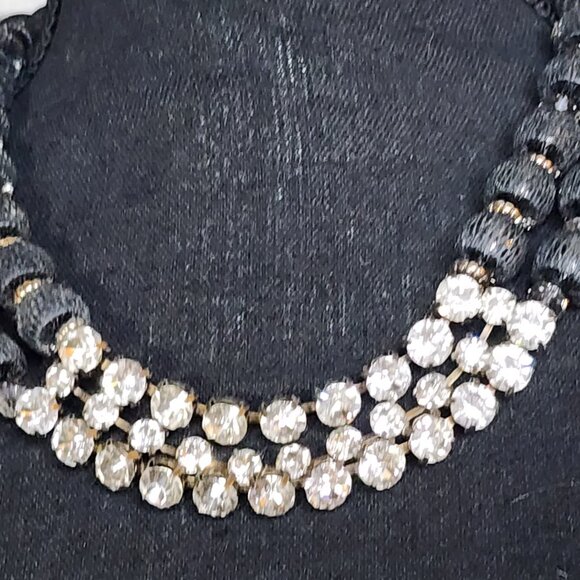 Chico's Vintage Black Lace Beads and Clear Rhinestone Double Strand 18" Necklace - Picture 7 of 17